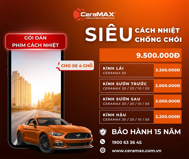 Bảng giá dán phim cách nhiệt ô tô CeraMAX 4 chỗ