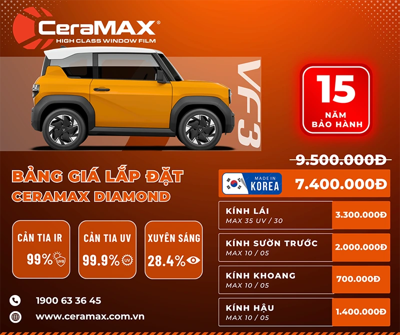 Bảng giá dán phim cách nhiệt cho xe VF3 của CeraMAX